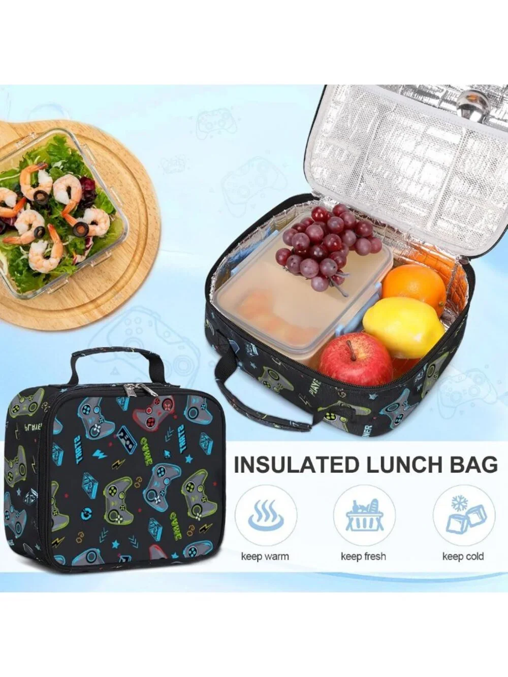 Luminous Gamer Boys Backpack with Lunch Box for School, Stylish & Functional